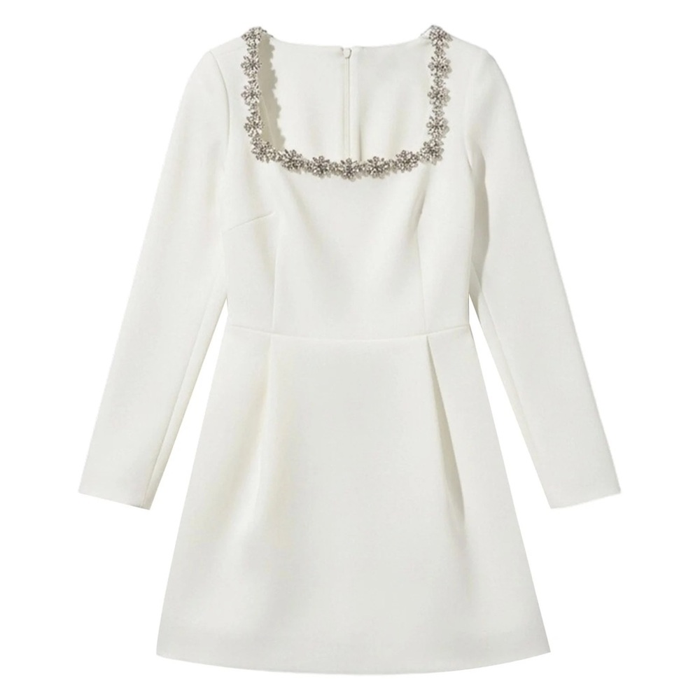 Elegant White Dress with Embellished Neckline